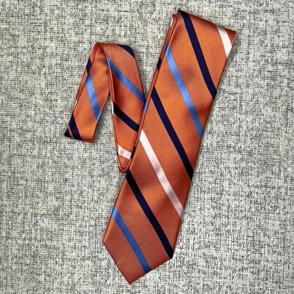 Nautica Orange Blue White Striped Silk Neck Tie - Picture 1 of 5